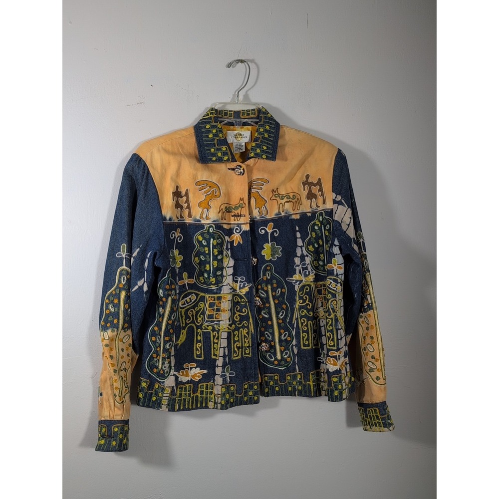 Sandy Starkman Womens Size Medium Patchwork Floral Jacket Tropical Artsy Button